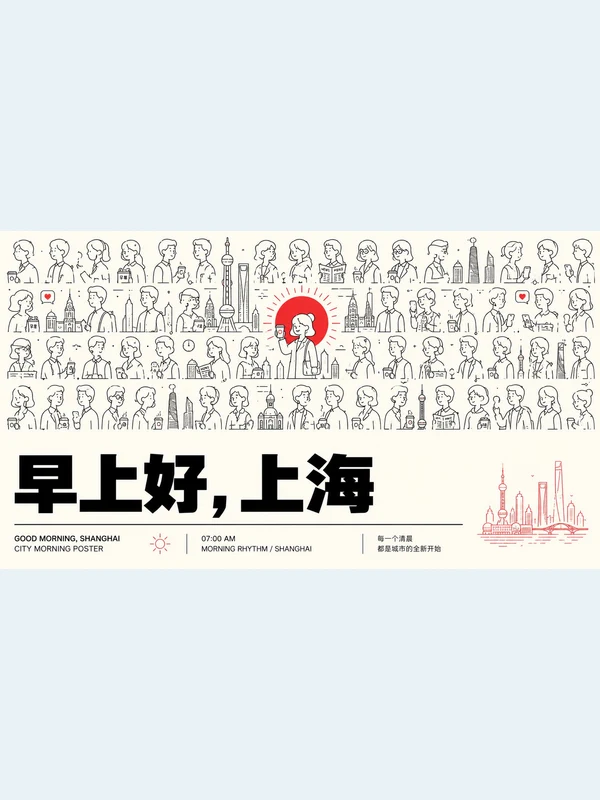 Shanghai commuter line-art illustration