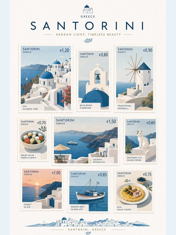 Santorini travel stamp design collection