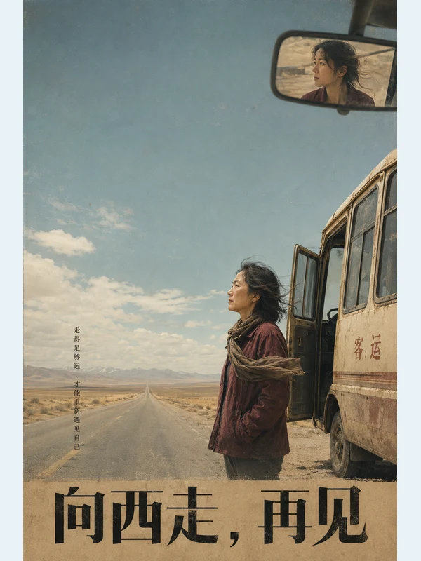 Silver-haired adult woman in a highway travel montage